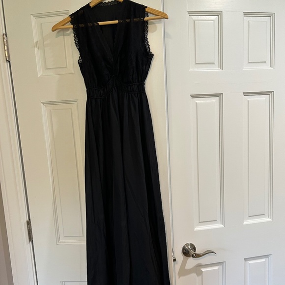 Ladies Black Pegnoir Maxi Gown Set Fabiola Vintage Mob Wife Witchy Small - Picture 4 of 10